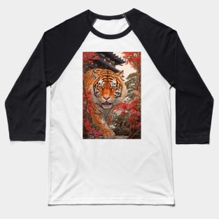 Red Flowers Tiger Baseball T-Shirt